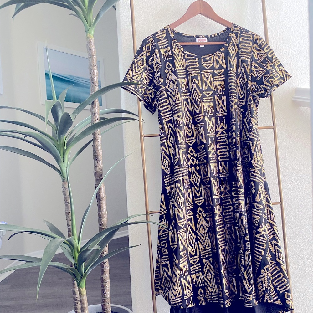 LulaRoe Large Black & Gold Aztec Carly Dress